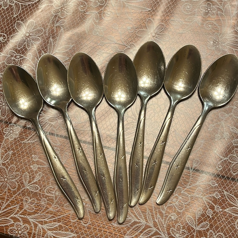 MAR-CREST Set of 7 CITATION Atomic Starburst MCM vintage Teaspoons Stainless USA